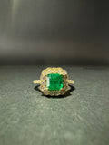 Square emerald ring in a diamond halo (Ref. 291)