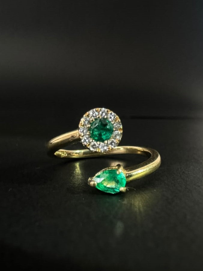You and I ring with round emerald and teardrop emerald (Ref. 157)
