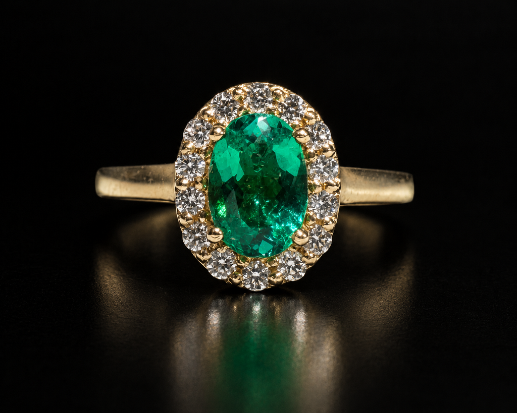 Anillo con esmeralda ovalada en halo (Ref. 198)