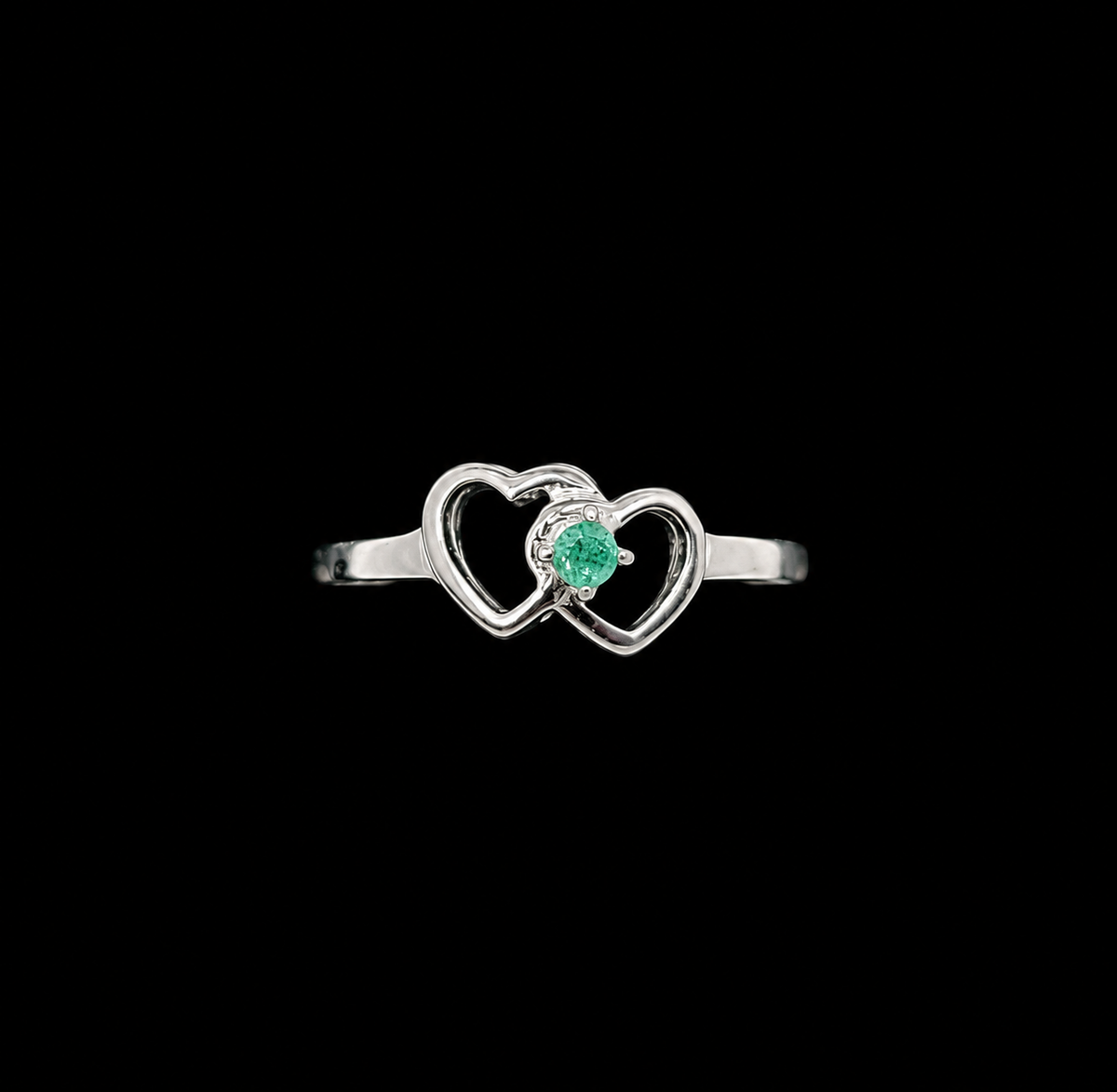 Anillo Corazones entrelazados en plata 925 con esmeralda natural (Ref. 8)