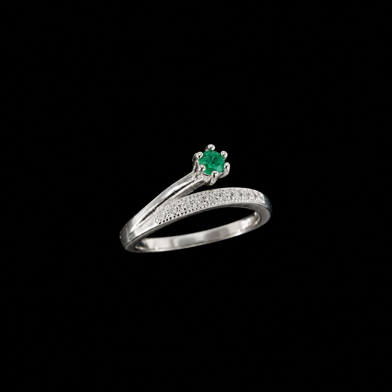 Anillo abierto en plata 925 con esmeralda natural