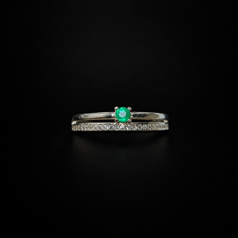 Anillo Doble banda en plata 925 con esmeralda natural