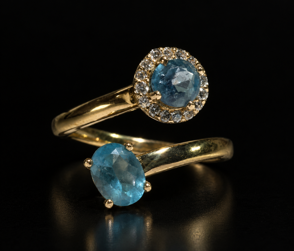 Anillo tú y yo con euclasas (Ref. 220)
