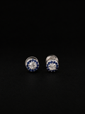Diamond stud earrings with a blue stone halo (Ref. 283)