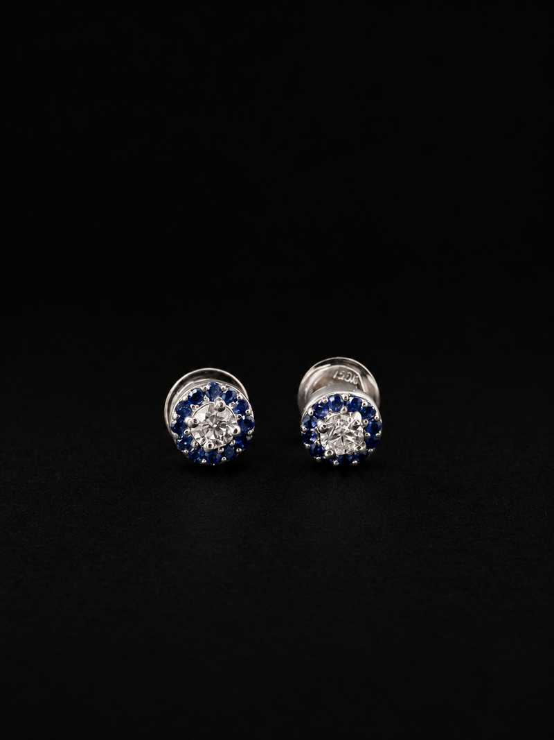 Topos con diamante y halo de piedras azules