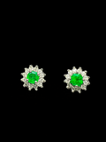 Round emerald stud earrings in a diamond flower setting (Ref. 82)