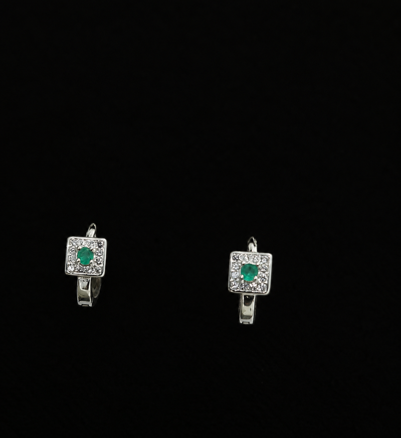 Aretes cuadrados en plata 925 con esmeralda natural Ref 5