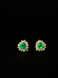 Heart-shaped emerald stud earrings with a diamond halo (Ref. 167)