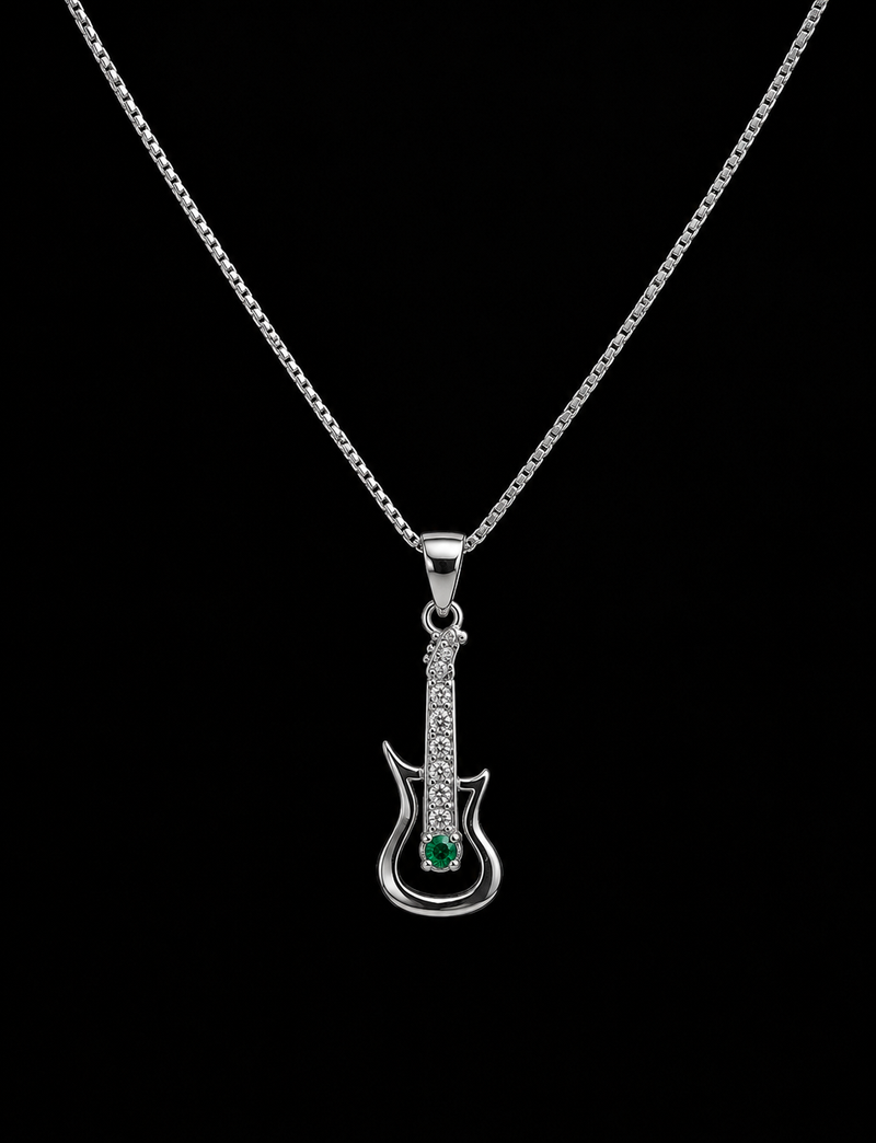 Collar Guitarra en plata 925 con esmeralda natural
