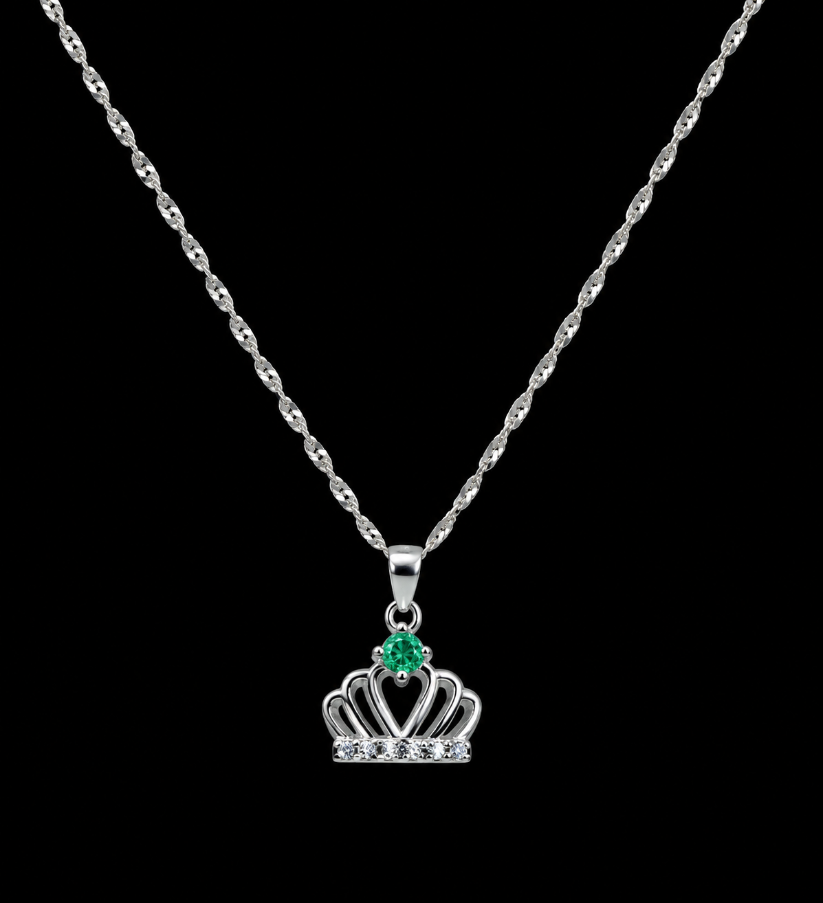 Collar Corona en plata 925 con esmeralda natural (Ref. 18)