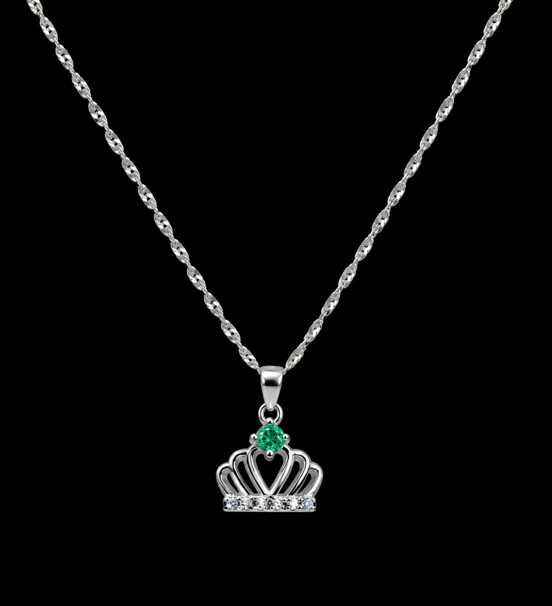 Collar Corona en plata 925 con esmeralda natural