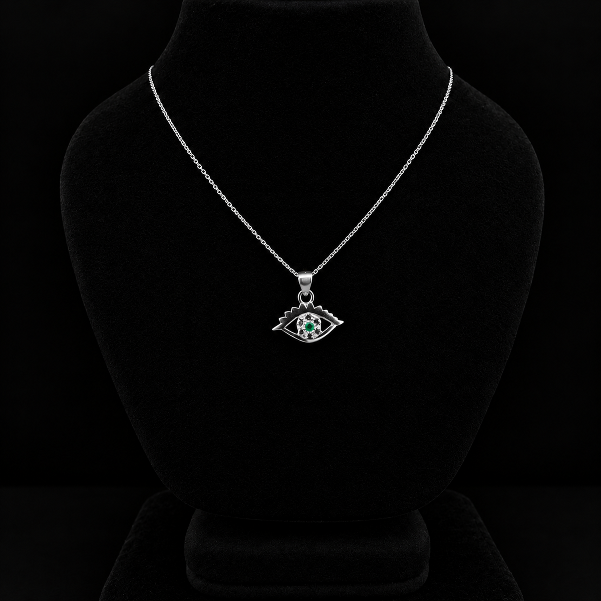 Collar Ojo protector en plata 925 con esmeralda natural (Ref. 9)