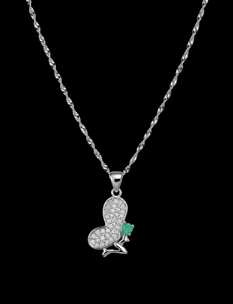 Collar Mariposa en plata 925 con esmeralda natural